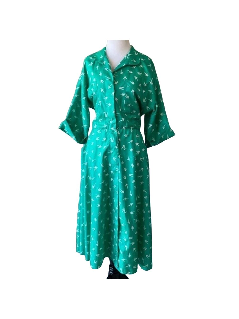 Vintage MIDI Day Dress Willi of California Rare Plus Size Green White 60’s 70s